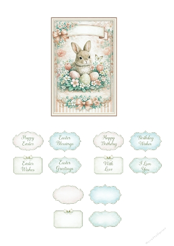 Cute Easter Bunny Greeting Card Kit – Spring Flowers, Pastel Eggs and Sentiment Toppers for Card Making