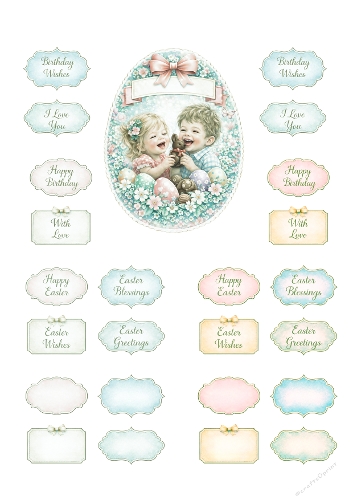 Cute Children Easter and Birthday Greeting Card Kit – Spring Kids, Easter Eggs and Sentiment Toppers for Card Making