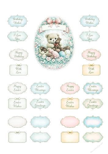 Cute Easter Teddy Bear Greeting Card Kit – Pastel Eggs, Spring Flowers and Sentiment Toppers for Card Making