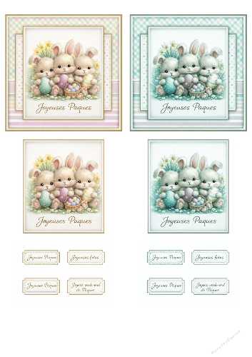Kit Carte de Pâques Adorable avec Lapins – Cartes Printanières Douces et Toppers de Sentiments pour Création de Cartes