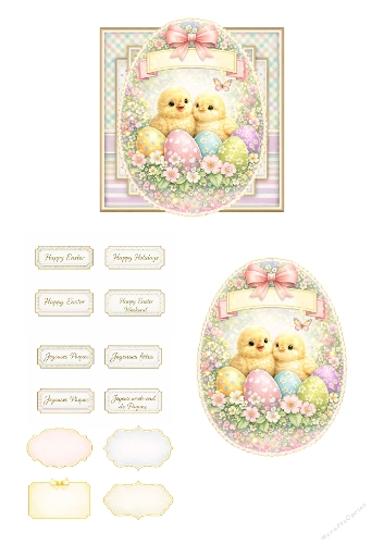 Sweet Easter Chick Card Kit – Cute Baby Chicks with Pastel Eggs, Floral Easter Egg Frames and Printable Sentiment Toppers