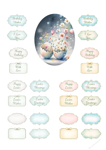 Elegant Easter Egg Card Kit – Floral Egg with Spring Flowers, Pastel Watercolor Design and Printable Sentiment Toppers