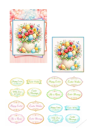 Elegant Easter Floral Card Kit – Decorative Easter Eggs in Blooming Spring Flowers, Pastel Watercolor Printable Card Design