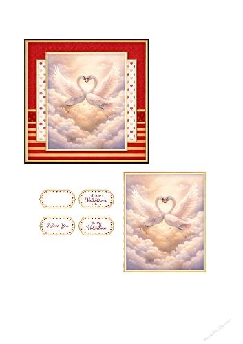 Valentines Day Card Set – Angelic Swans Heart Illustration with Romantic Valentine Sentiments