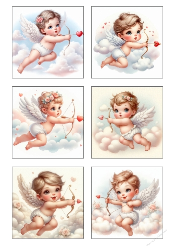 Cupid Angel Clipart Set – Baby Cupid with Heart Arrow, Soft Pastel Valentine Angels, Romantic Printable Illustration Pack