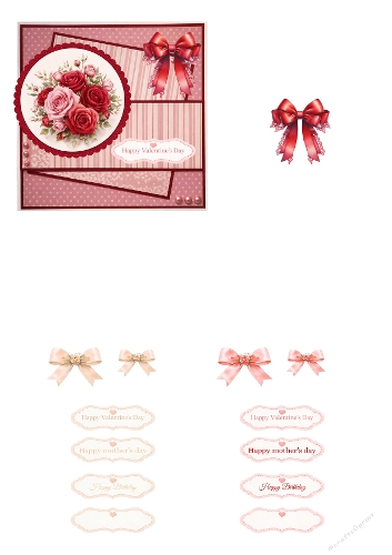 Valentines Day & Mothers Day Card Making Kit – Romantic Red Roses, Layered Backgrounds, Elegant Bows and Matching Sentiment Toppers