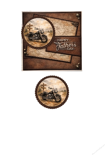 Fathers Day Card Making Kit – Vintage Motorcycle Design, Leather Style Background, Rustic Map Elements, Masculine Handmade Card