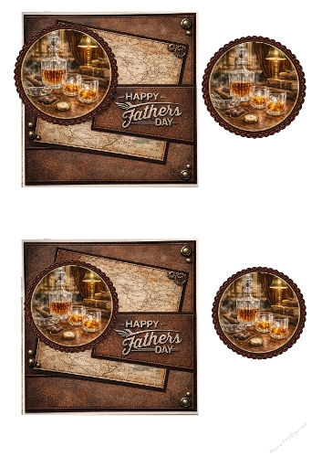 Fathers Day Card Making Kit – Vintage Whiskey & Cigar Theme, Rustic Leather Style, Gentleman Lounge Illustration, Masculine Handmade