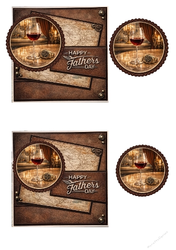 Fathers Day Card Making Kit – Vintage Wine & Watch Theme, Rustic Leather Style, Elegant Gentleman Illustration, Masculine Handmade Card