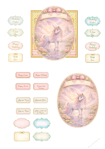 Magical Unicorn Card Making Kit – Pastel Fantasy Unicorn, Oval Frames, Soft Floral Borders and Coordinated Sentiment Toppers