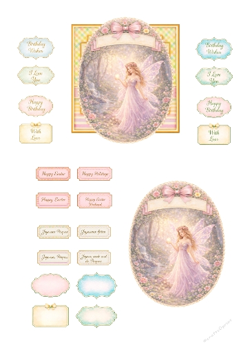 Magical Fairy Card Making Kit – Pastel Fantasy Fairy, Oval Floral Frames, Soft Decorative Labels and Sentiment Toppers