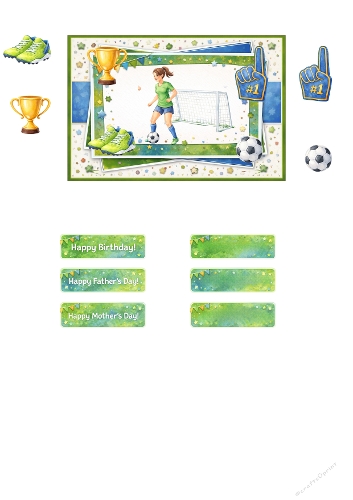 Soccer Card Making Kit – Green Football Sports Topper with Trophy and Celebration Elements