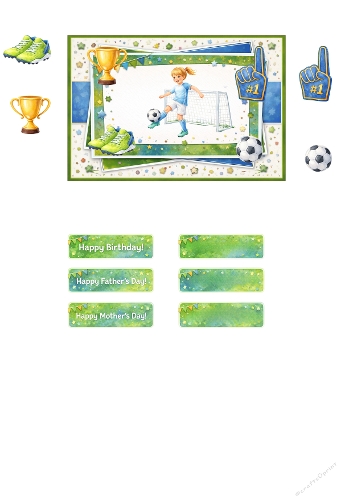 Girls Soccer Card Making Kit – Football Sports Celebration Topper with Trophy and Goal Elements