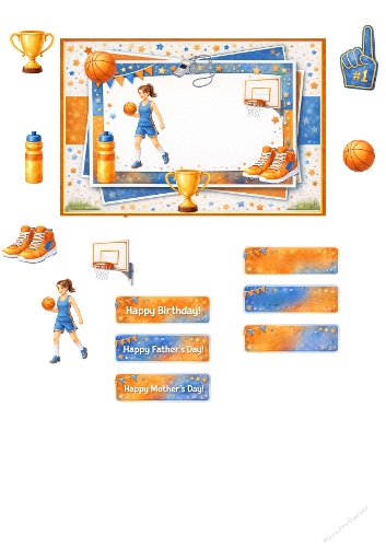 Kids Basketball Card Making Kit – Girls Basketball Birthday & Celebration Topper with Trophy, Ball and Champion Elements