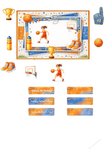 Girls Basketball Card Making Kit – Basketball Birthday & Celebration Topper for Young Athletes with Trophy and Sports Elements
