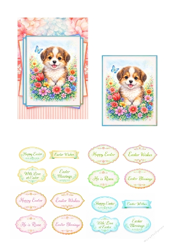 Cute Puppy Easter Card Making Kit – Adorable Floral Dog Illustration with Easter Sentiments