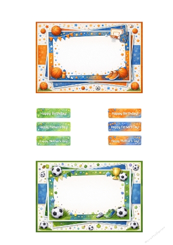 Sports Card Topper Bundle – Basketball & Soccer Frames with Birthday, Mothers Day & Fathers Day Greetings