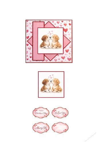Cute Puppies Valentine Card Topper Set – Romantic Dog Love Card Making Kit