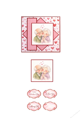 Sweet Elderly Couple Valentine Card Topper Set – Grandparents Love Romantic Card Making Kit