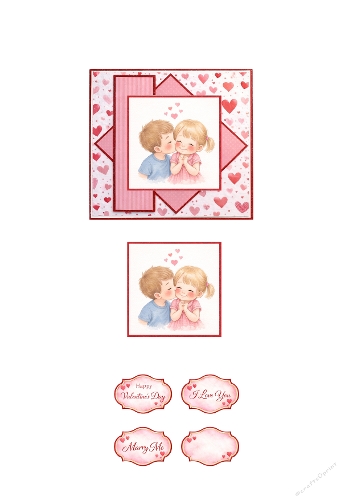 Cute Kids Valentine Card Topper Set – Sweet Childhood Love Romantic Card Making Kit