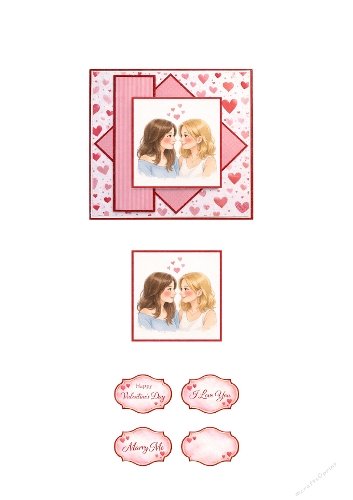 Lesbian Valentine Card Topper Set – Romantic Two Women Love Card Making Kit