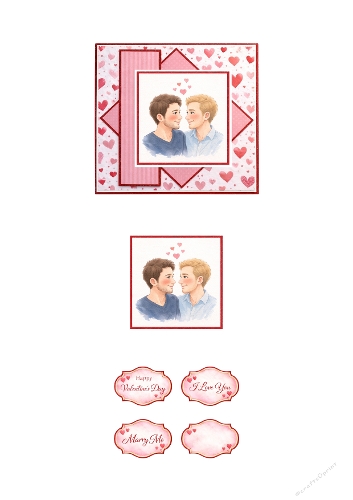 Gay Valentine Card Topper Set – Romantic Two Men Love Card Making Kit