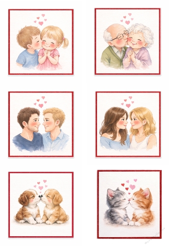 Inclusive Valentine Card Topper Bundle – Couples, Family & Pets Love Illustration Set