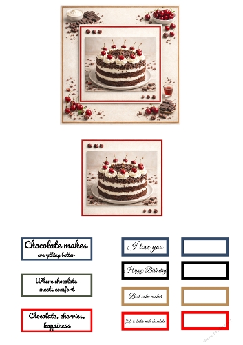 Chocolate Cherry Layered Square Card – Black Forest Cake Baking Quote Design