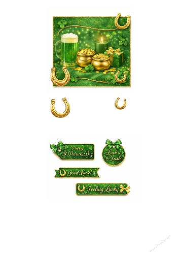 St Patricks Day 3D Card – Lucky Irish Gold, Shamrocks & Horseshoes