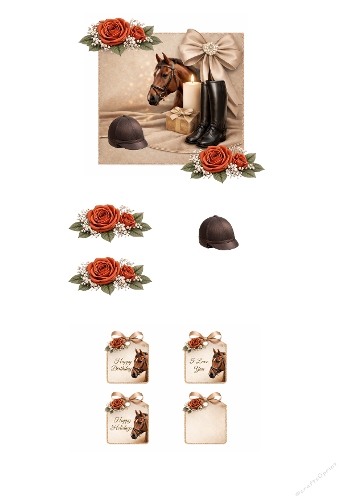 Horse Lover 3D Card – Elegant Equestrian Theme with Roses and Riding Boots