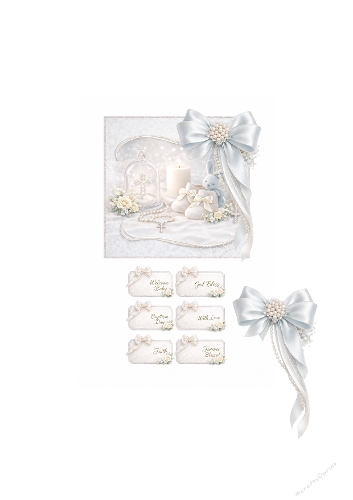 Baby Boy Baptism 3D Card – Elegant Christening Design with Cross, Candle and Teddy Bear