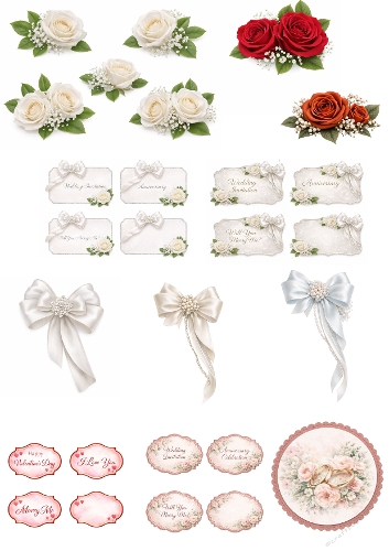Elegant Wedding & Love Card Kit – Roses, Bows and Romantic Mini Cards