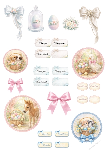 Easter Watercolor Clipart Bundle – Cute Animals, Eggs, Bows & Labels – Pastel Spring PNG