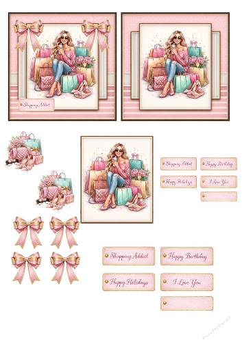Shopping Addict Card Making Kit – Fashion Girl Clipart – Pink Girly Luxury Card Kit