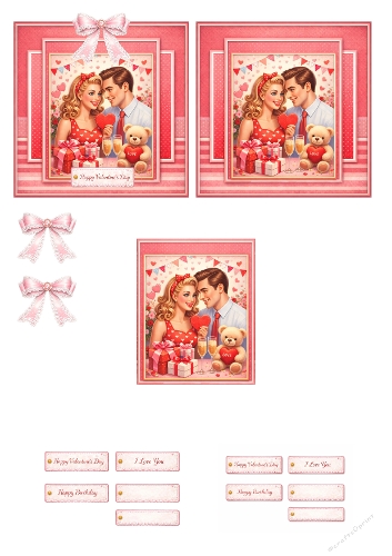 Valentines Day Romantic Couple Card Kit – Pink Love Scrapbook Elements