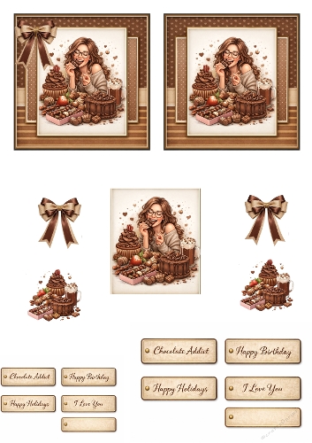 Chocolate Addict Vintage Card Kit – Chocolate Lover Birthday & Scrapbook Elements