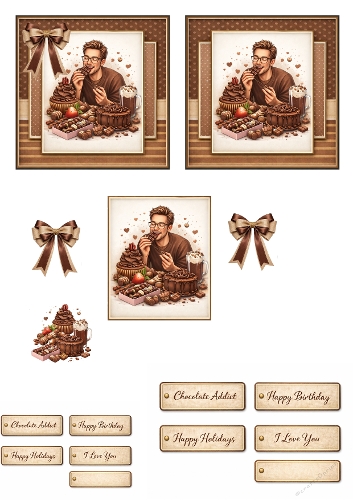 Chocolate Addict Card Kit for Him – Vintage Chocolate Lover Printable Elements