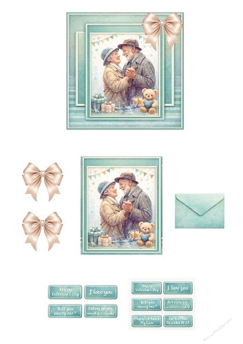 Romantic Elderly Couple Card Topper – Vintage Love Anniversary & Valentines Day Design