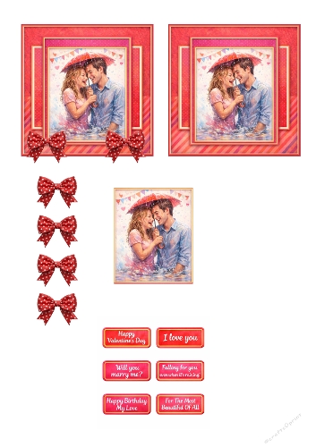 Romantic Couple in the Rain Card Topper – Valentine, Anniversary & Love Card Kit