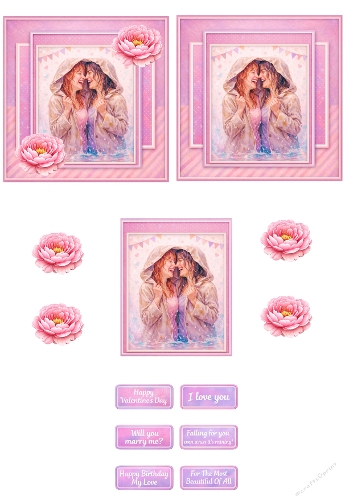Romantic Women in the Rain Card Topper – Valentine, Anniversary & Proposal Printable Kit