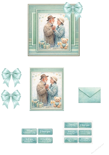 Romantic Elderly Couple Card Topper – Valentine, Anniversary & Love Printable Kit