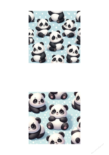 Cute Baby Panda Seamless Pattern on Pastel Blue Polka Dot Background
