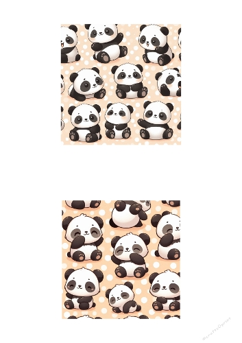 Cute Baby Panda Seamless Pattern on Beige Polka Dot Background