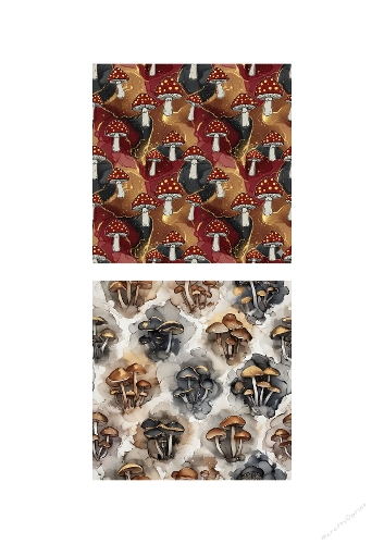 Watercolor Mushroom Background Kit – Seamless Woodland Fungi Patterns Collection