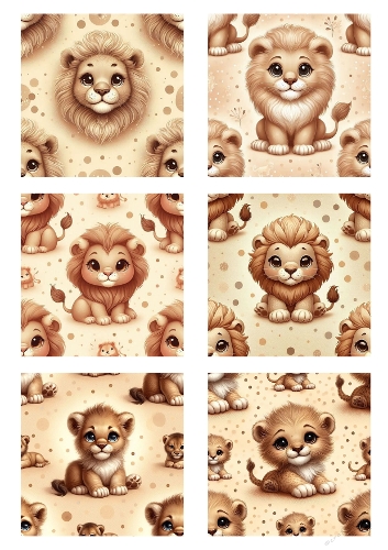 Cute Baby Lion Seamless Backgrounds – Safari Nursery Digital Paper Kit (Set of 6)