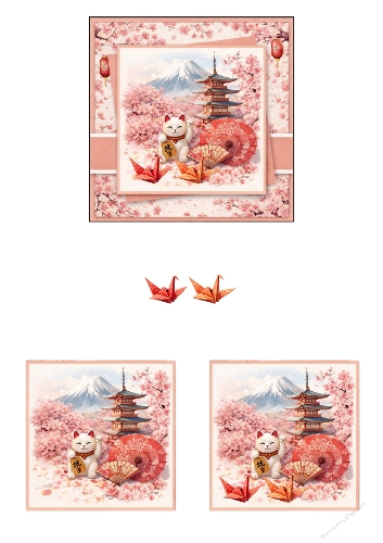 Japanese Sakura Card Topper Kit – Maneki Neko & Mount Fuji Design