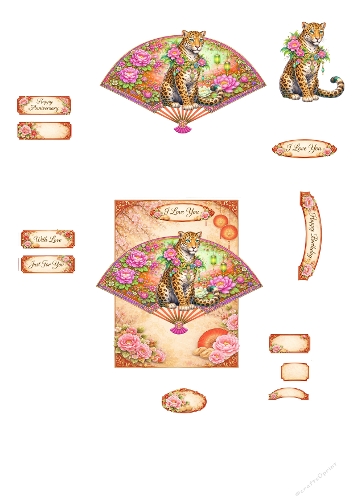 Elegant Leopard Fan Card Topper Kit – Floral Oriental Design