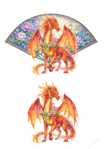 Fiery Fantasy Dragon Card Topper Kit – Floral Oriental Fan Design