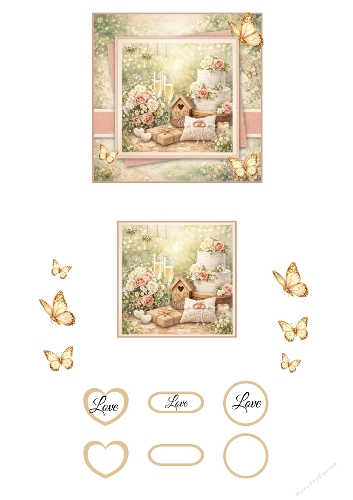 Elegant Rustic Wedding Card Topper Kit – Floral Cake & Champagne Design