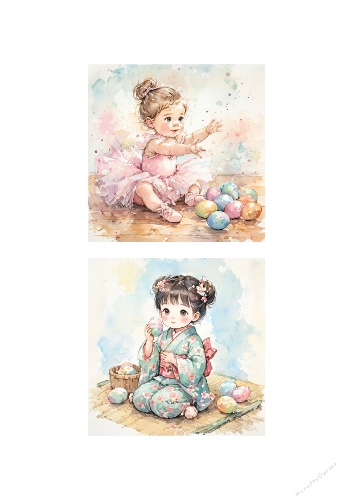Sweet Easter Girls Watercolor Card Topper Kit – Ballet & Kimono Spring Design